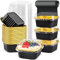 KAHEIGN 50 Pezzi Mini Teglie per Pane con Coperchi e Cucchiai, 150ml Pentole Quadrate in Foglio di Alluminio con Adesivo Sigillante per Pane Torta Nozze Compleanno Picnic Festa (Oro Nero)