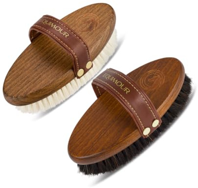 Equimour Glanz-Duo – 2-in-1 Holz-Pferdebürsten Set mit Naturborsten
