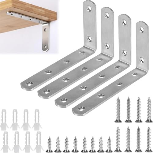 4 Pièces Équerre de Fixation, Équerre de Fixation Inox, Forme de L Metalliques Equerres, Support d'angle Droit en forme de L, Équerre Métal, Équerre de Fixation en Métal, Équerre de Coin