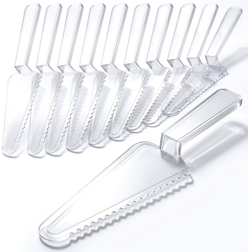 12 Pcs Disposable Plastic Cake Cutter Cake Pie Server Cutter Slicer Pizza Pastry Slicer for Kitchen Wedding Buffet