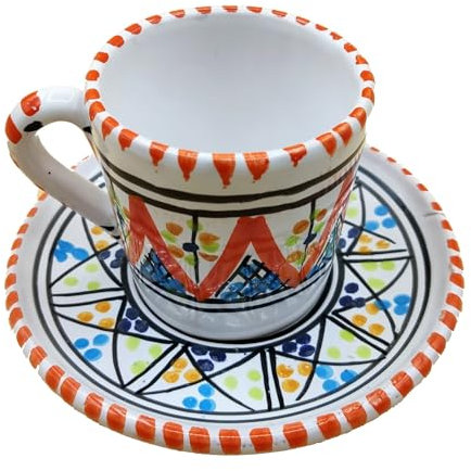 Service de tasses à café en céramique tunisienne - Élégance artisanale pour votre cuisine - Set de 2 pièces. 1211200920