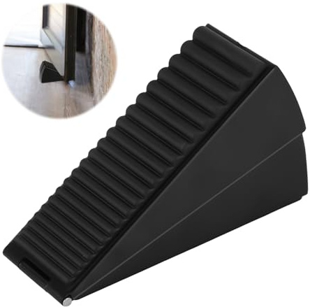 Tall Door Stop for High or Heavy Doors – Wedge Stopper, Stainless Steel Foot with Non-Slip Rubber Pad - Black
