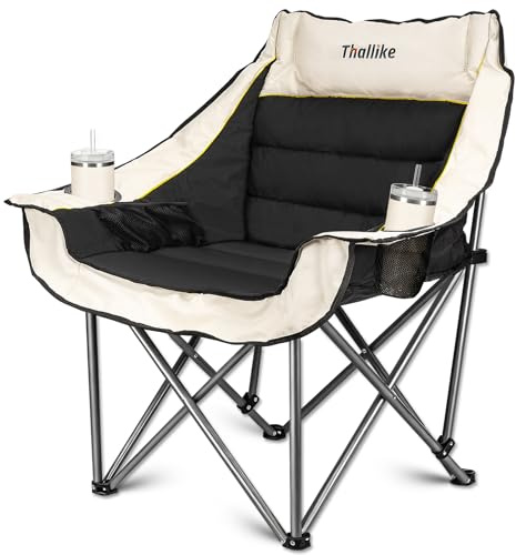 Oversized Camping Chair for Adults – Heavy Duty Folding Chair with Cup Holders, Storage Pocket & Carry Bag – Outdoor Padded Camp Chair for Camping, Backyard, Fishing & Sports – Supports 400lbs