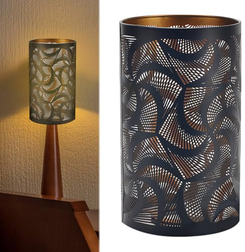 WIYETY Paralume in metallo, E27, paralume scavato per lampada da tavolo, paralume cilindrico intagliato, per lampada da terra, lampada da tavolo, colore nero, 12 x 12 x 20 cm