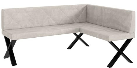 MEBLINI Eckbank für Esszimmer - Küchenbank - Essecke - Sitzecke Küche - ERIC - X-Beine 128x168x87cm Rechts - Beige Samt