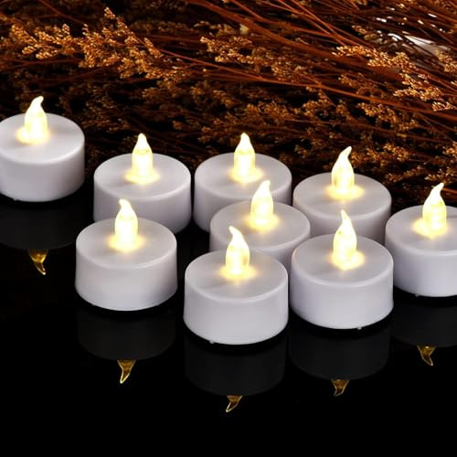 Lot de 24 bougies chauffe-plat LED sans flamme à piles, bougies chauffe-plat électriques brillantes scintillantes réalistes, boîte métallique durable 200 heures mariages, fêtes, décoration de festival