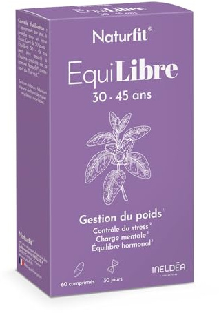 NATURFIT® EquiLibre 30-45 ans - Complément alimentaire à base de Thé vert, Safran, Chrome, Rhodiole & Gingembre - Équilibre hormonal - Gestion du stress & du poids - Cure 30j - 60 comprimés