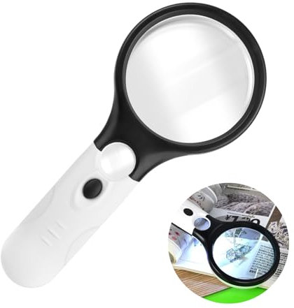 Loupe avec lumière, loupe de lecture 3 x 45 x, 3 lumières LED, double lentille en verre, pour personnes âgées, enfants, bijoutiers