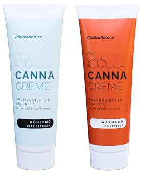VitalizeNature CANNA CREME Set – Dúo de Gel con CBD (1425 mg) – Refrescante con menta y mentol + Gel calentador para músculos y articulaciones – Para la recuperación, flexibilidad y relajación – 120 m