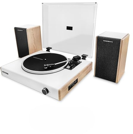 Energy Sistem Woodspin + – Tocadiscos de 40W, Cartucho magnetico, vinilos, Puerto USB, Bluetooth y autostop