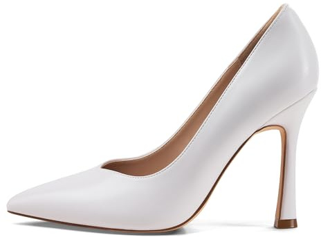 Zhabtuc Zapatos de Tacón Mujer - Salones Stilettos de 10 cm, Punta Cerrada y Afilada, Cómodos, para Vestir, Fiesta y Boda, Blanco Mate, 37 EU