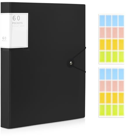 MYHOGOOD A4 Display Folder, 60 Pockets Display Book Folders with Plastic Sleeves & Safety Rope, Presentation Folder for Documents, School, Office & Business Project Use (Black)