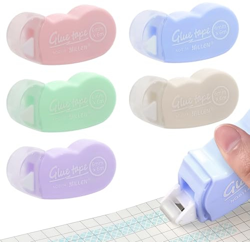 Flintronic 5 Pcs Scotch Double Face, 6M*6mm Rouleau de Colle, Colle à Ruban Adhésif, Propre, Portable, Ruban Cadeau Emballage, Roller Colles pour Scrapbooking, Papier Cadeau, Album Photo, École,Bureau