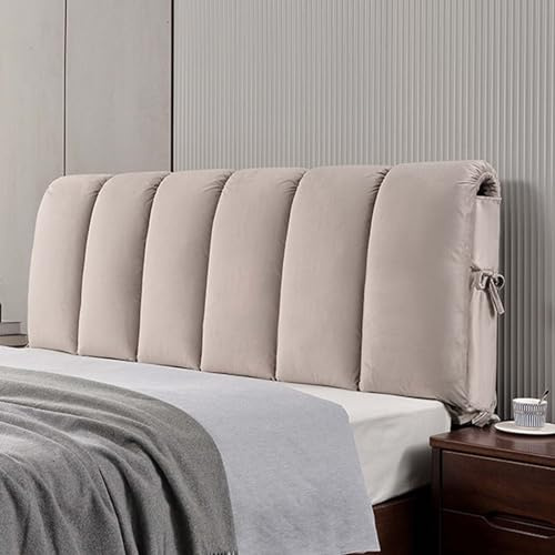 Fodera imbottita per testiera, per letto matrimoniale, in metallo, con supporto per la schiena, in tessuto morbido, colore grigio cachi, 180 x 50 cm