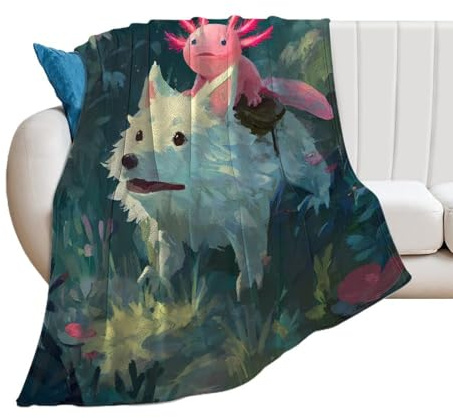Axolotl Riding Wolf Fleece Blankets And Throws for Sofas Bed 40*50 （100 * 130cm）