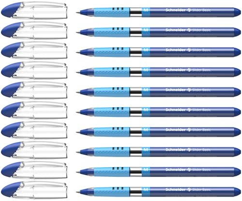 Schneider Slider Basic (Stylos à bille, pointe moyenne (M)) Lot de 10 Stylos, Encre bleue