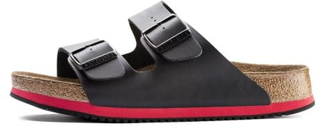 BIRKENSTOCK Sandale Arizona Superlauf, Birko-Flor, schwarz/rot, normal, Größe 44 230114-44 (Pantolette Schuh Halbschuh Latsche Zweischnaller Berufsschuh Schuhe Birki Arizona Slipper Pantoffel)