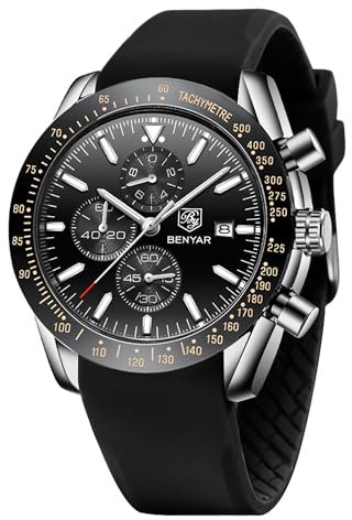 BENYAR by Relojes para Hombre Cronógrafo Analógico Movimiento de Cuarzo Impermeable Luminoso Fecha Reloj de Pulsera Negocios Casual Diseñador Relojes Elegante Regalo para Hombres