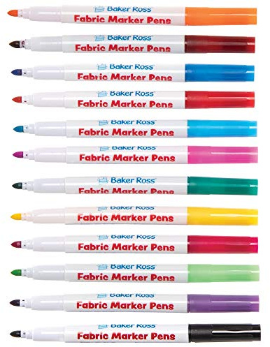 Baker Ross AT481 Fabric Pens - Pack of 12, Assorted Selection of Markers for Cloth and Fabric for Kids Arts and Crafts,Pink