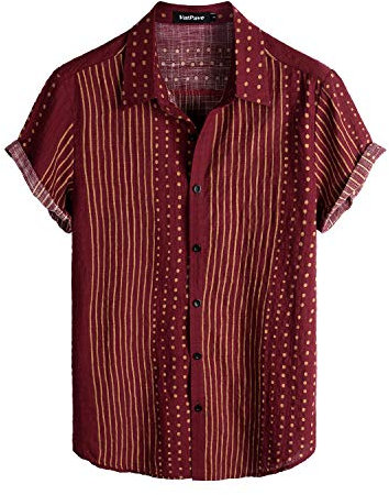 VATPAVE Herren Sommer Tropische Hemden Kurzarm Aloha Hawaii Hemden Groß Weinrot