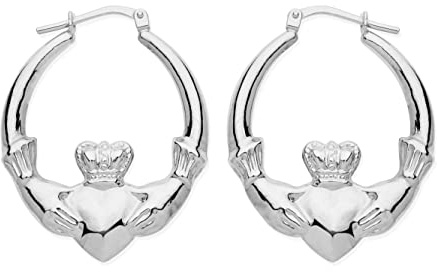 Sterling Silver Large Claddagh Creole Hoop Earrings