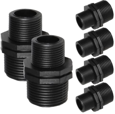 Nipplo di Riduzione Raccordo con Doppio Filetto Connettore per Tubi e Sistemi di Irrigazione, Nero - Orto Facile (10, 3/4 x 1/2)