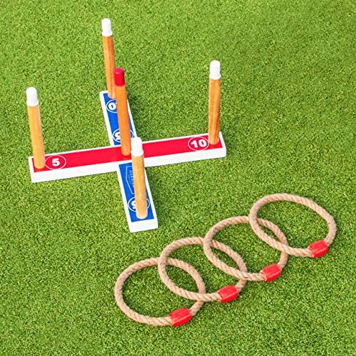 HARRIER Giant Quoits - Juego de lanzamiento de anillos de jardín de madera premium con anillos de cuerda, marcadores de puntuación brillantes y bolsa de transporte, diversión tradicional al aire libre