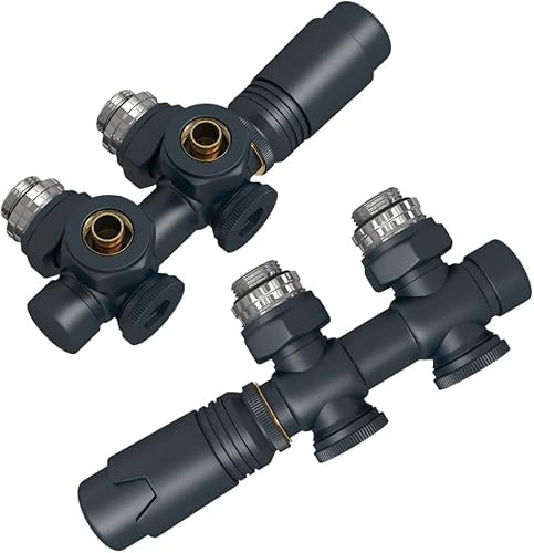 EMKE Válvula de radiador con termostato, válvula para radiadores y secadores de toallas, universal para válvulas angulares y rectas, G1/2, color antracita, 2 piezas