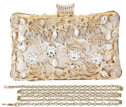 CORIOS Clutch Damen Strass Luxus Abendtasche Kristall Glitter Handtasche Glänzend Umhängetasche Elegant Schultertasche Portemonnaie Tasche für Cocktailparty Abendparty Tanzparty Geburtstag Gold