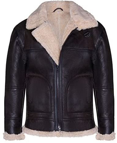 Herr brun B3 Shearling fårskinn WW2 bomber läder flygarjacka, Brun, XL