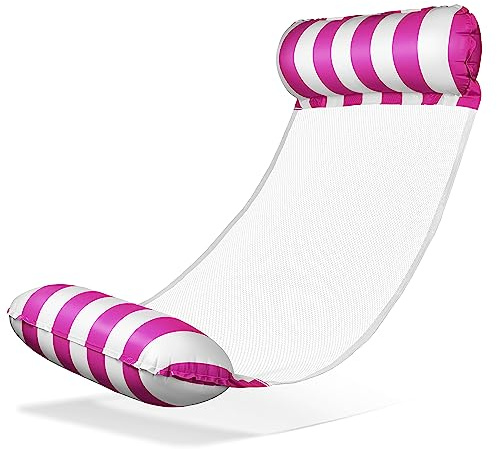 Balinco - Amaca galleggiante con rete, gonfiabile, con braccioli, utilizzabile come materassino e lettino relax galleggiante, giocattolo acquatico per bambini e adulti, colore: rosa e bianco