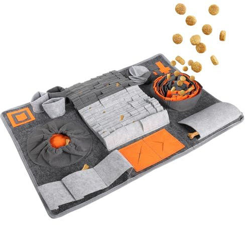 Schnüffelteppich für Hunde | 65*44cm | Hundespielzeug mit Anti-Rutsch | Waschbar | Extrem Material | Intelligenzspielzeug für Hunde | 10 Trainingselemente | 3 Schwierigkeitsstufen | Stressabbau (Grau)