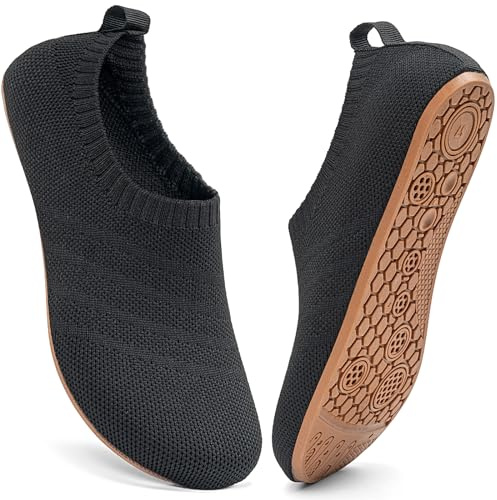 Sosenfer Chaussons Pieds Nus Femme Homme - Pantoufles de Maison Antidérapantes, Respirantes et Très Confortables - Lavable enMachine, Unisex-OxfordBlack-38