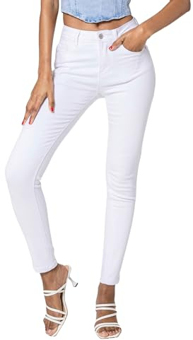 Nina Carter P076 - Pantalones vaqueros ajustados de talle alto para mujer, push-up, elásticos, aspecto desgastado, denim, L delgado