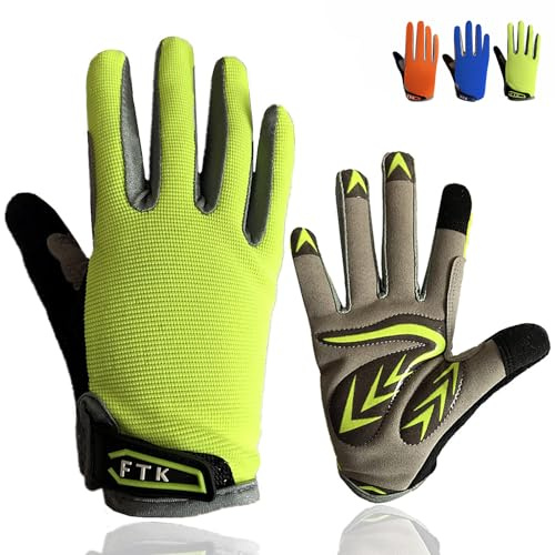 Kids Cycling Gloves Full Finger Gel Padded Anti Slip Value Pair, Bike Gloves Girls Boys Junior Good Grip Breathable for MTB BMX Dirtbike Ridding Sport Outdoor(XL,Cyan)