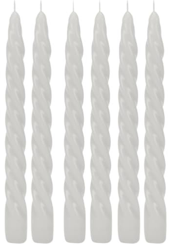 Velas trenzadas, velas en espiral, velas de candelabro en estilo barroco, juego de 6 velas en blanco, contenido del envío: 6 unidades, tamaño: H/Ø aprox. 22 x 2 cm.
