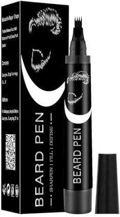 Beard Pencil Filler with Fork Tip,Natural Enhancer to Fill, Shape and Define, Waterproof & Long Lasting, Easy Beard Pen Liner, Natural Black (Black, One Size)