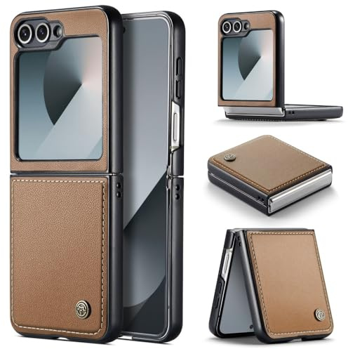 XKchatpt Étui Cuir PU pour Samsung Galaxy Z Flip 6, Marron