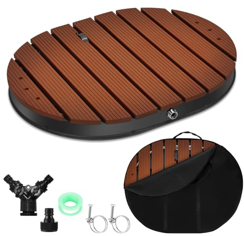 Hebitod Doccia a pavimento da giardino con pedana e ugelli in rame, per piscina fino a 4 m di altezza per fontane, doccia esterna in alluminio, antiscivolo, resistente alle intemperie, per piscina e