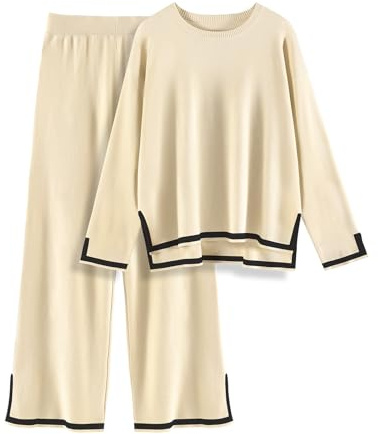 Yuson Girl Conjunto Punto Mujer 2 Piezas Manga Larga Color Sólido Conjunto Mujer Vestir Dos Piezas Otoño Cuello Redondo Top y Pantalon Deportivo Suelto Conjuntos de Salón(Albaricoque, M)