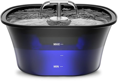 BalimoPet Cat Water Fountain for Drinking 2.5L/85oz with Dual Spouts – Automatic Cat Fountain, Ultra-Quiet Wired Pet Water Fountain with LED Light, Triple Filtration