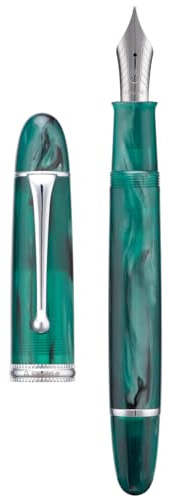 Asvine V800 Fountain Pen – Vacuum Filling System with Large Ink Capacity – Smooth Number 8 Extra Fine Nib with Gift Case and Wrench- Green Acrylic