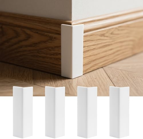Pangda Baseboard Corners Blocks Self Adhesive Rubber Safety Corner Protectors Proofing Edge Guard Corner Cushion for Wall Furniture Edge(White,4 Pcs)