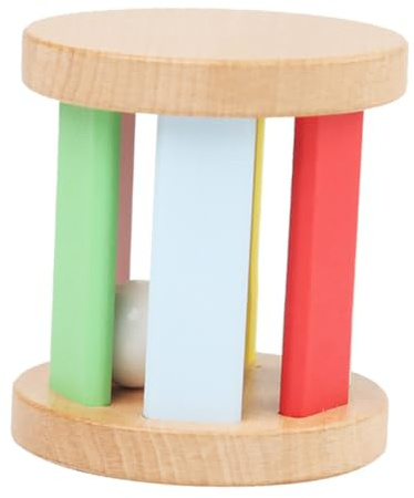 LRXIYODE Sonajero de Mano de Madera Rodillo, Juguete Sensorial para Ñiño, Instrumento Musical Educativo para Estimulación Temprana, 1 Pieza, Color Natural, Adecuado para Desarrollo Motriz