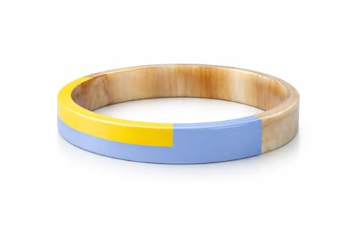 Marycrafts Bracelet Jonc en Corne Naturelle Fait Main – Demi Laque Colorée – Bijou Artisanal Unique – Hauteur 1 cm – Élégant & Facile à Assortir