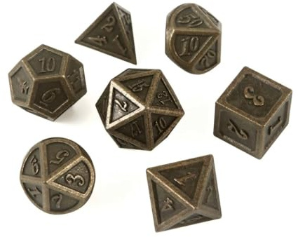 7 des Metal Polyedrique Cuivre Rouge Antique Donjon Dragon RPG Jeu | Chiffres graves lisibles, equilibre juste neutralite, sac rangement tissu, accessoires role play, tabletop gaming DND