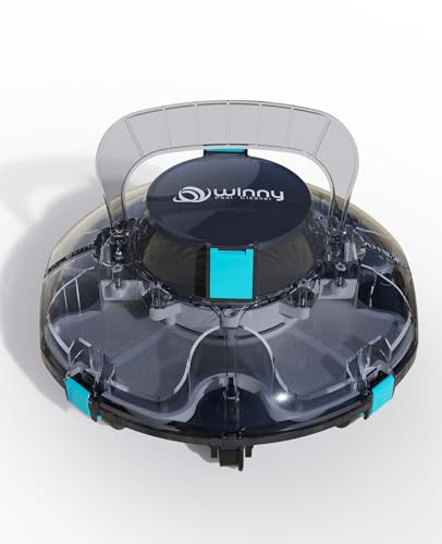 WINNY POOL CLEANER Winny 200 Poolroboter, Poolsauger kabellos mit Akku, 75 Min. Laufzeit, für Aufstellpools bis 60 m², Doppelfiltration, Automatisches Parken, Kompakt Leicht (Schwarz-Transparent)