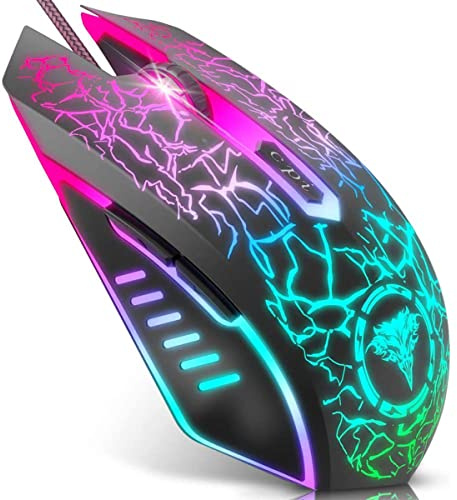 Bengoo Raton Gaming con Cable, 4 dpi Ajustables hasta 3600,Gaming Mouse Óptico, 6 Botones Programables, 7 Modos de Iluminación RGB Personalizable, Ratones USB para PC, Laptop, MacBook-Negro