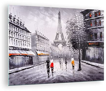 Moderne Impression sur Verre Architecture paris eiffle france Image Tableau en Verre Decoration Murale 70x50cm Deco Cadre Salon Chambre Horizontal Petit Tableaux Decoratifs Muraux Art GAA70x50-2961
