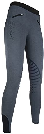 HKM 9228 Starlight - Leggings de equitación para niña (Silicona, Talla 46), Color Gris Jaspeado/Negro